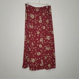 Vintage 90s Laura Scott red floral pull on cottage cabin farmhouse skirt Med